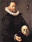 Frans Hals Wall Art - Portrait of a Man Holding a Skull